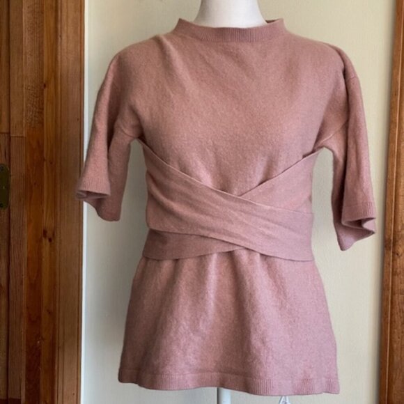 TED BAKER of LONDON Cashmere Blend Short Sleeve Tie Waist Pink Sweater L - Picture 4 of 15